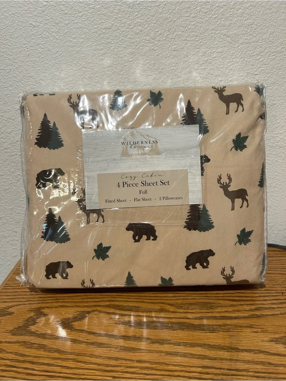 Cozy Cabin Full Sheet Set in Tan with Forest Print